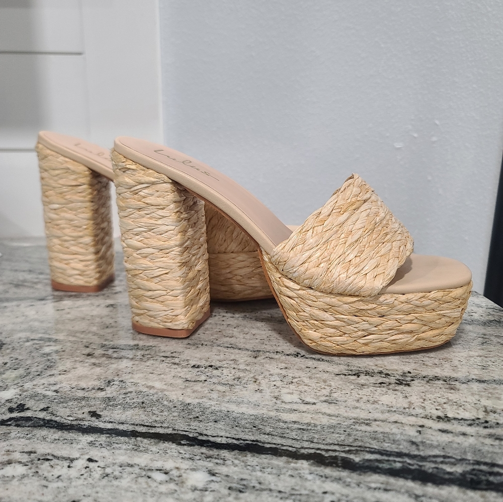 Natural Raffia Platform Slide Sandals - Picture 4 of 5